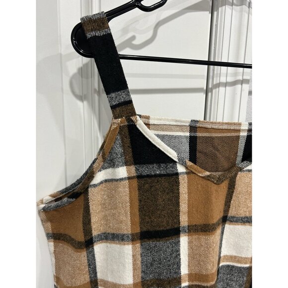 Sleeveless Plaid Pinafore Dress Pockets Brown Black Jumper Sz 1XL - Picture 5 of 11